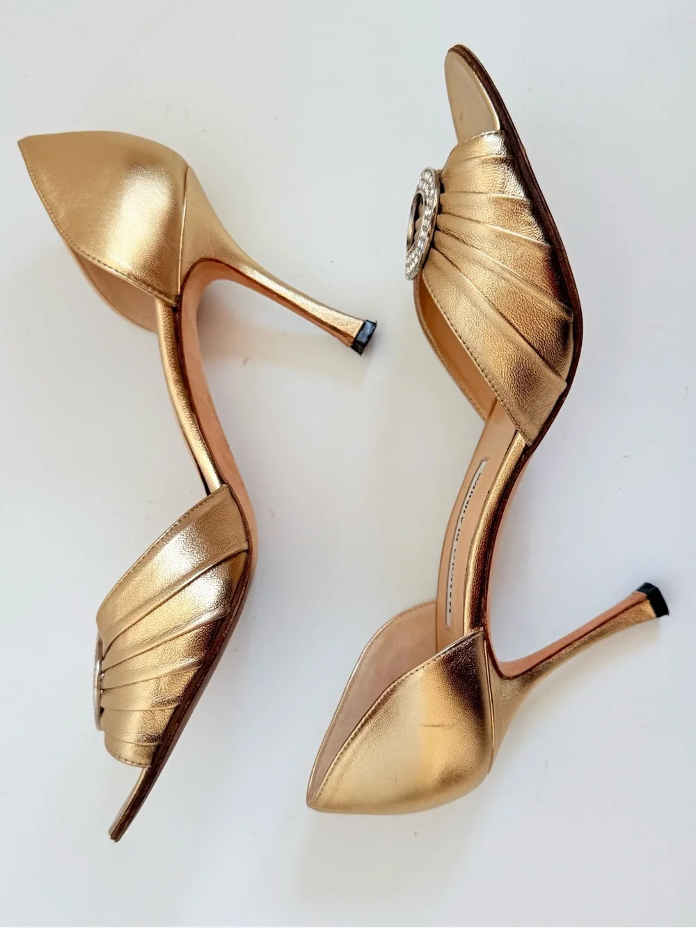 Manolo Blahnik Sedaraby Gold Crystal D’Orsay Heels 39.5 SATC Carrie Bradshaw